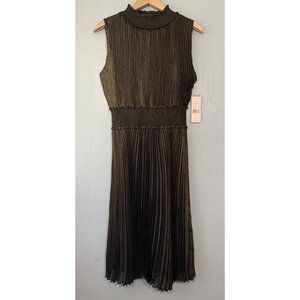 Nanette Lepore Size 8 Black Metallic Pleated High Neck Party Night Out Dress NWT